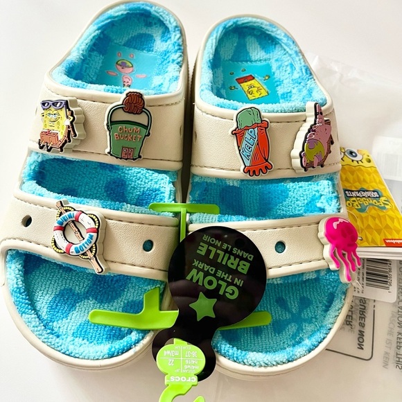NWT RARE SpongeBob SquarePants Cozzzy Terry Sandal Cream & Blue Size Women’s 6 - Picture 7 of 8